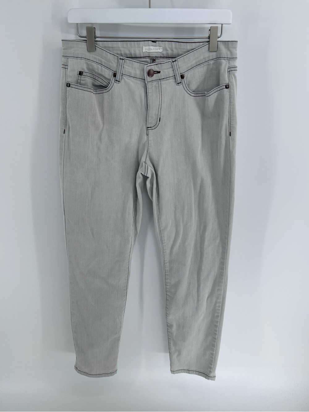 Eileen Fisher Gray/Taupe Cotton-Blend Skinny Jeans - Size 10